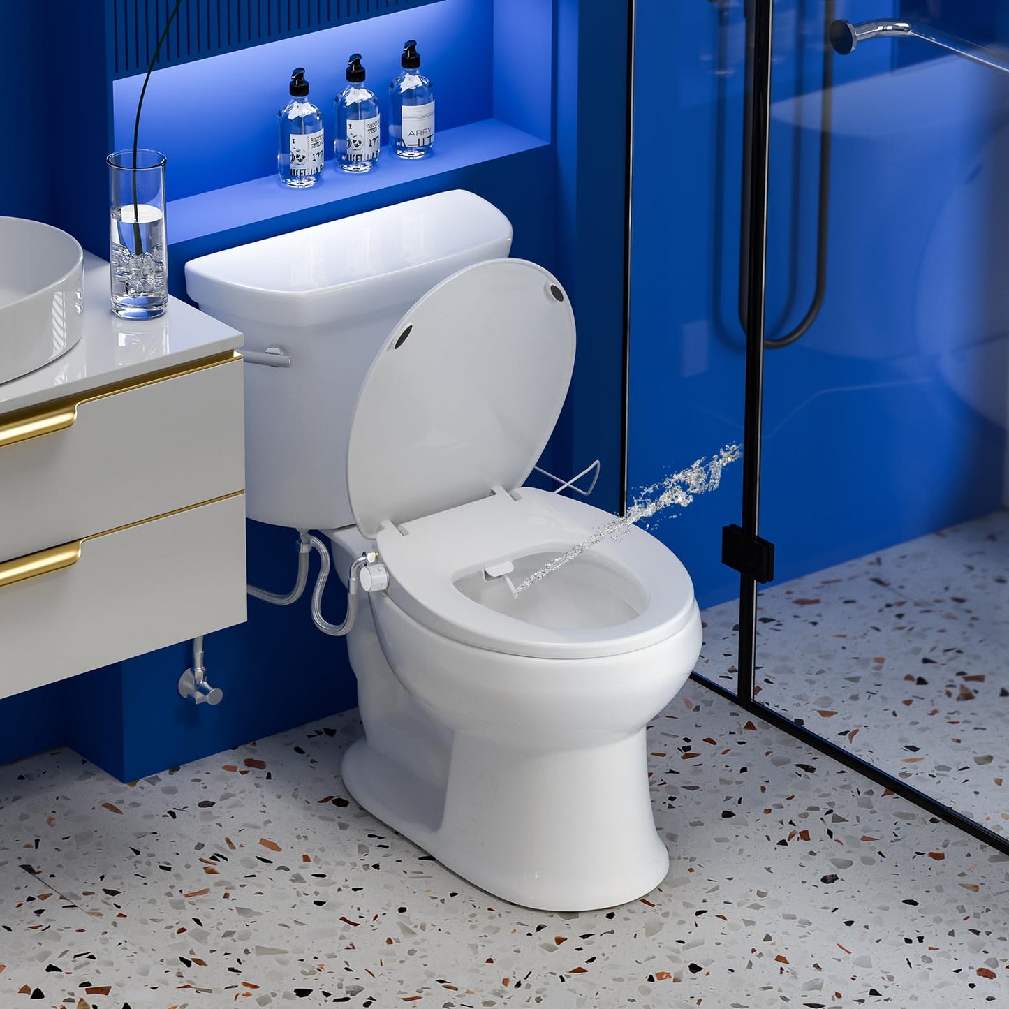 Clirass Elongated Heated Toilet Seat with Night Light, Three Temperature Settings Heated Seat,70 in Power Cord, Fit Elongated Toilet, Cold Water Bidet Function Toilet Seat With Slow Close