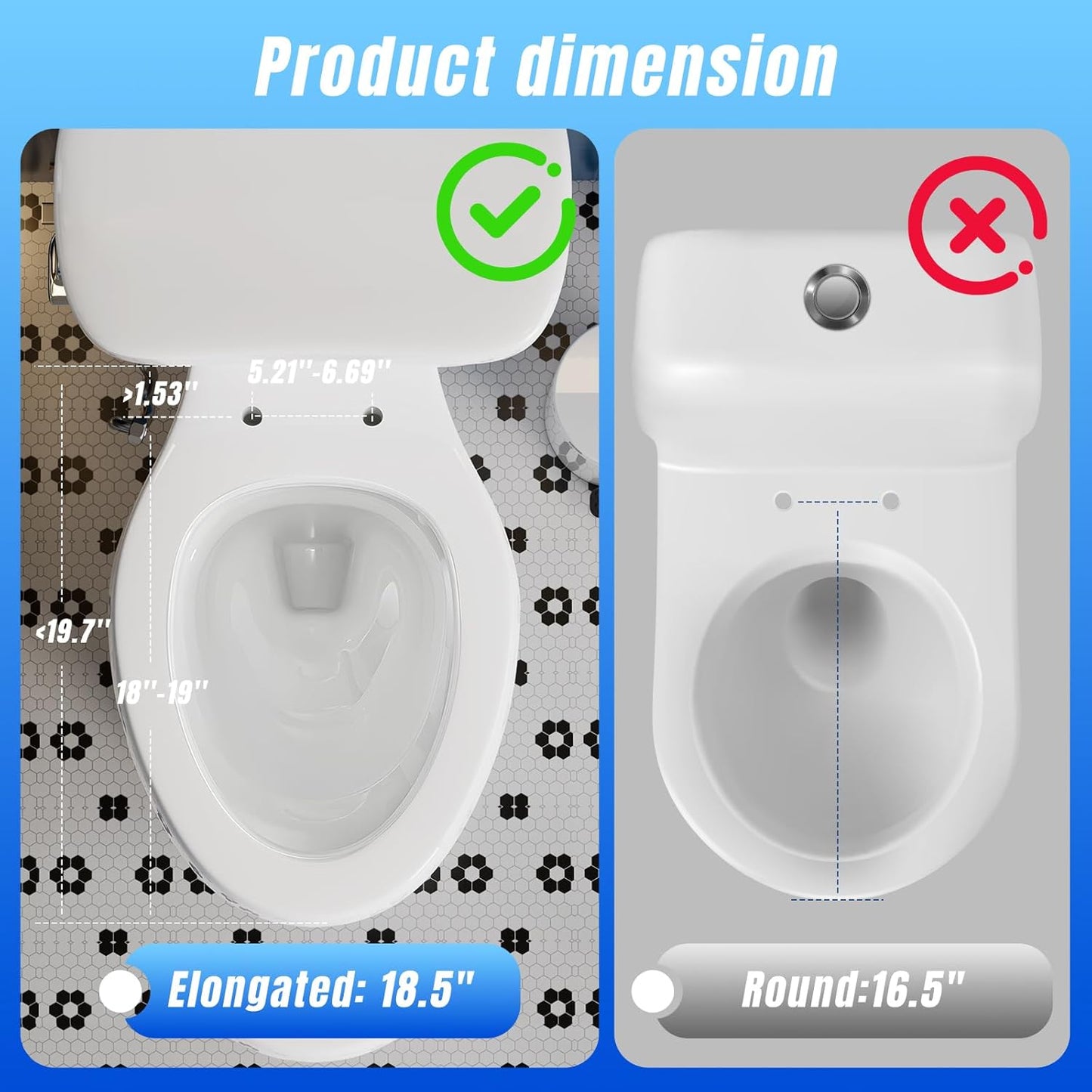 Clirass Bidet Toilet Seat Elongated Bidet Seat with Slow-Close, Non-Electric Bidet seat with Dual Nozzles, Fit Elongated Toilet Seat, Water Pressure Control,Easy to Install