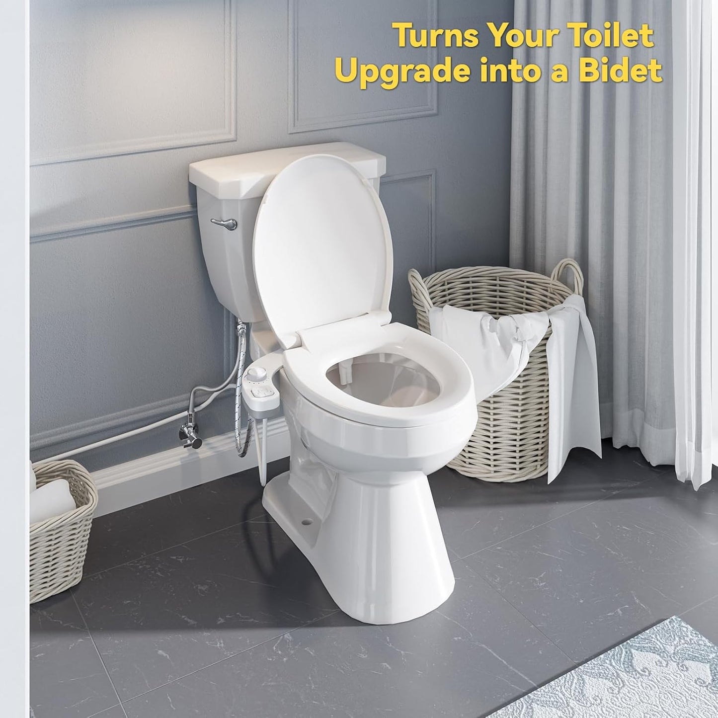 Non-Electric Hot and Cold Water Bidet Attachment for Toilet Seat,Self-Cleaning, Dual Nozzle(Frontal & Rear Wash),Adjustable Water Pressure (White Toilet)