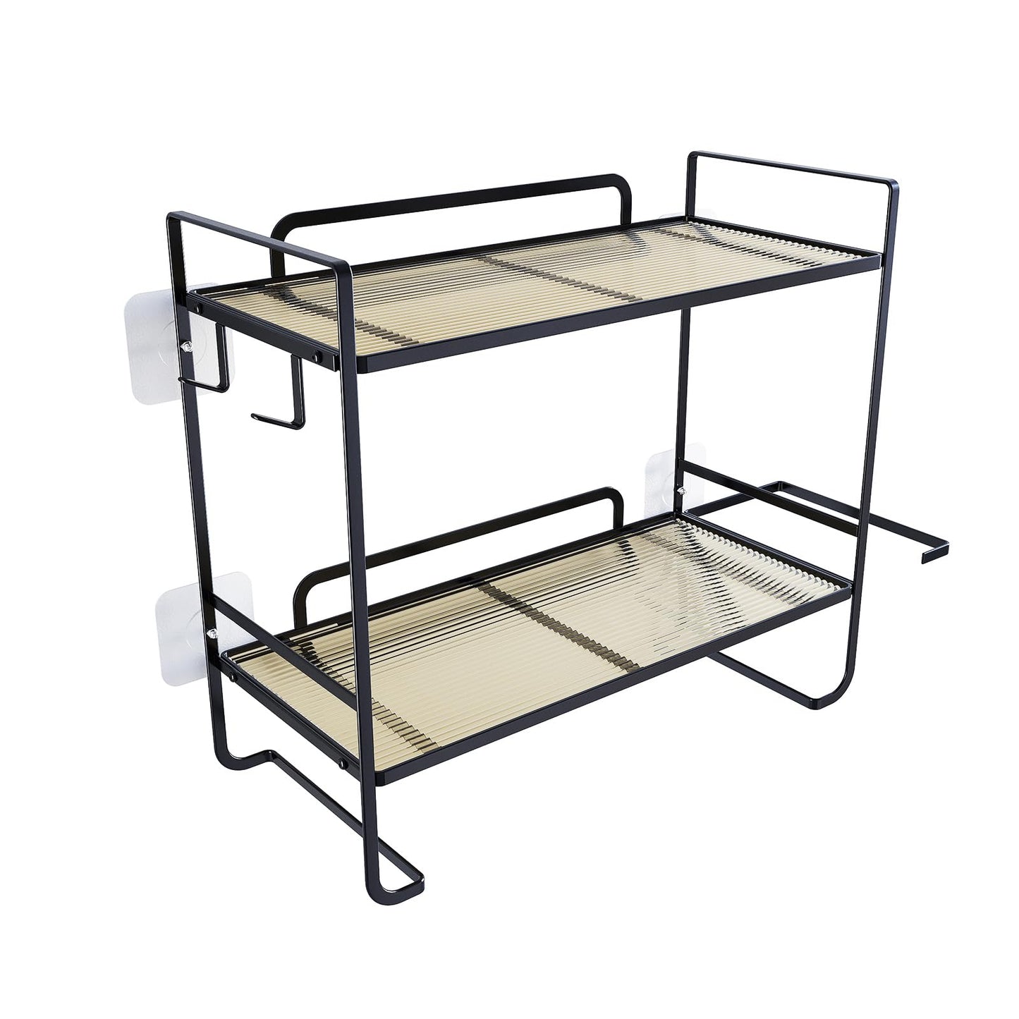 2-Tier Over Toilet Storage Shelf, Bathroom Organizers, with 2 Hooks & 1 Paper Holder (Black)