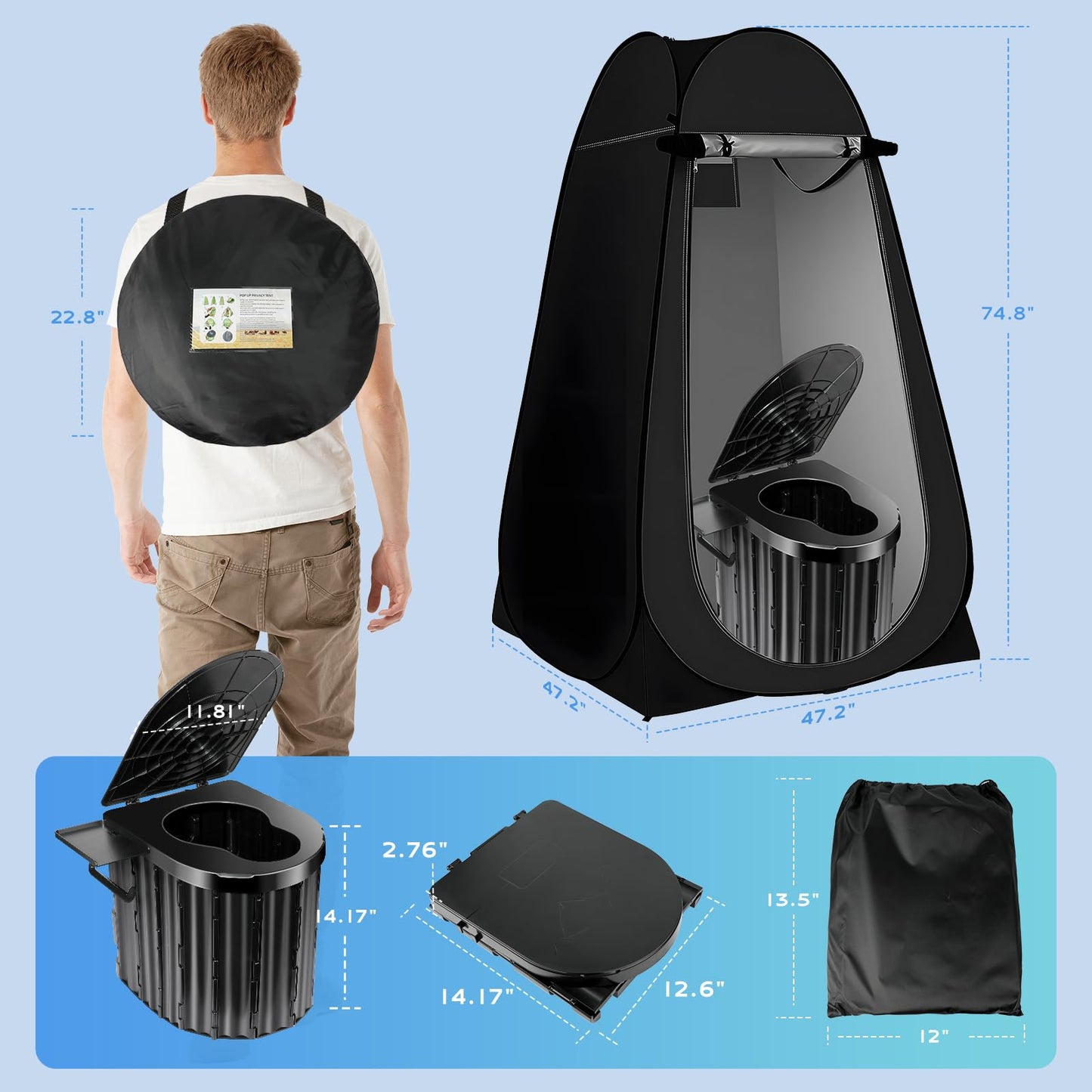 Camping Toilet with Pop Up Privacy Tent,Portable Outdoor Folding Potty,Shower Tent Dressing Room with Carry Bag for RV Travel,Truck,Beach,Fishing