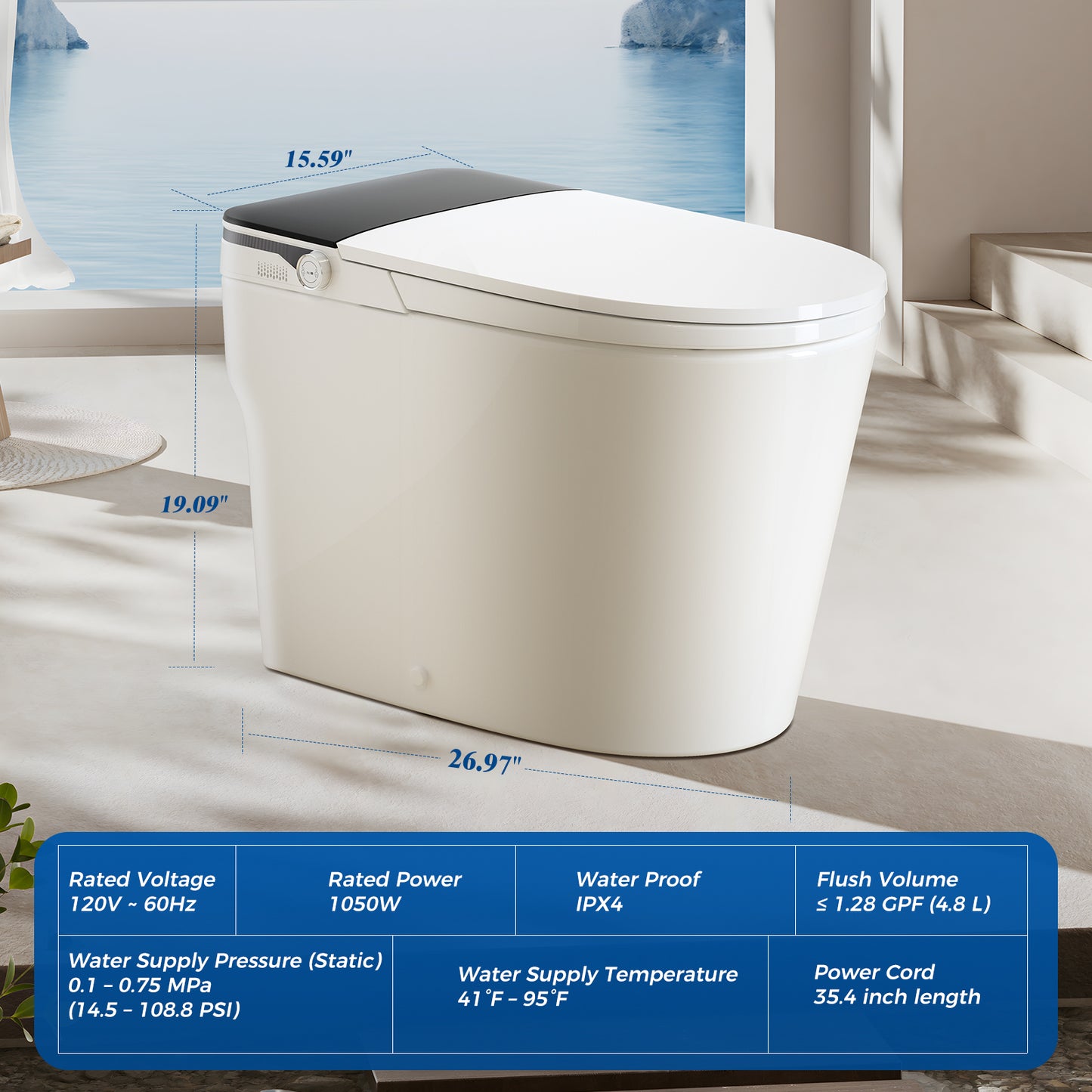 CLIRASS Smart Toilet with Bidet, Electric Bidet Toilet with Auto Powerful Flush, Auto Open/Close, Foot Sensor, Heated Elongated Seat (ADA Comfort Height), Night Light, Deodorization Remote