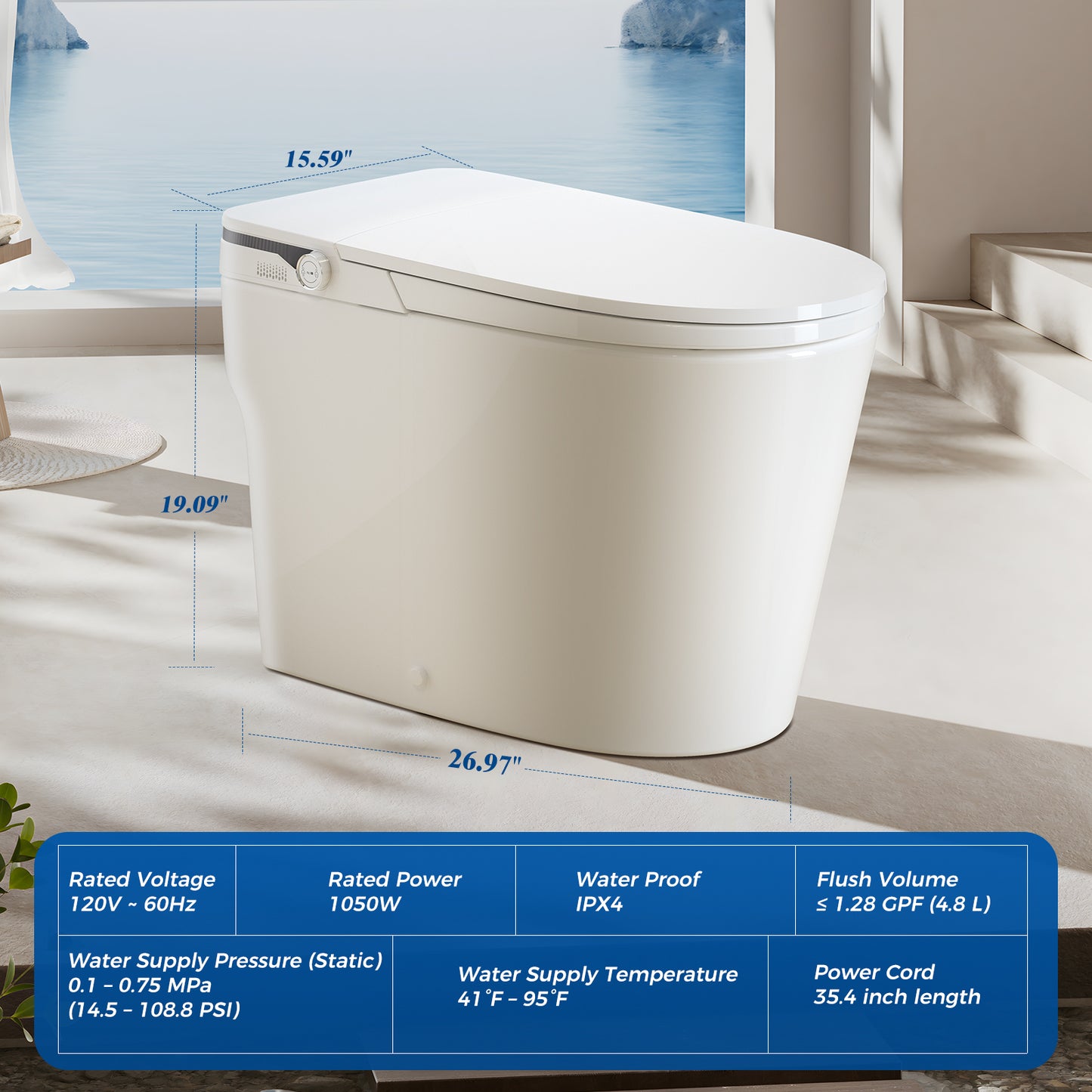 CLIRASS Smart Toilet with Bidet, Electric Bidet Toilet with Auto Powerful Flush, Auto Open/Close, Foot Sensor, Heated Elongated Seat (ADA Comfort Height), Night Light, Deodorization Remote