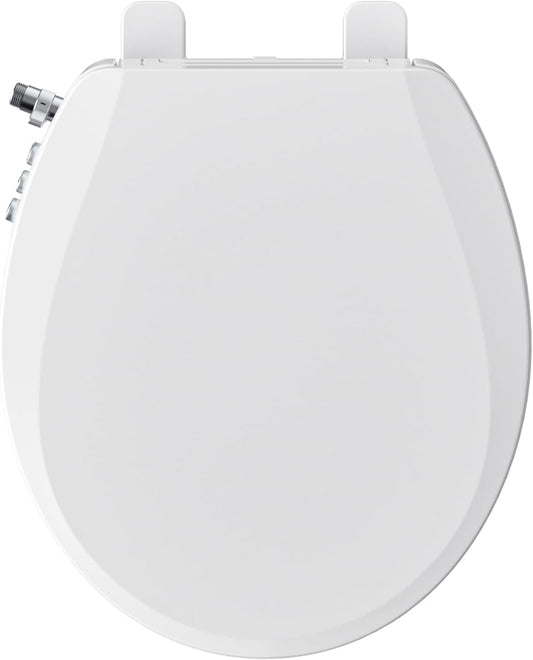 Clirass Bidet Toilet Seat, Soft Close Round Toilet Seat, Button control Feminine/Posterior Wash Switch, Knob Control Water Pressure,White Bidet Seat Attachment with Brass inlet