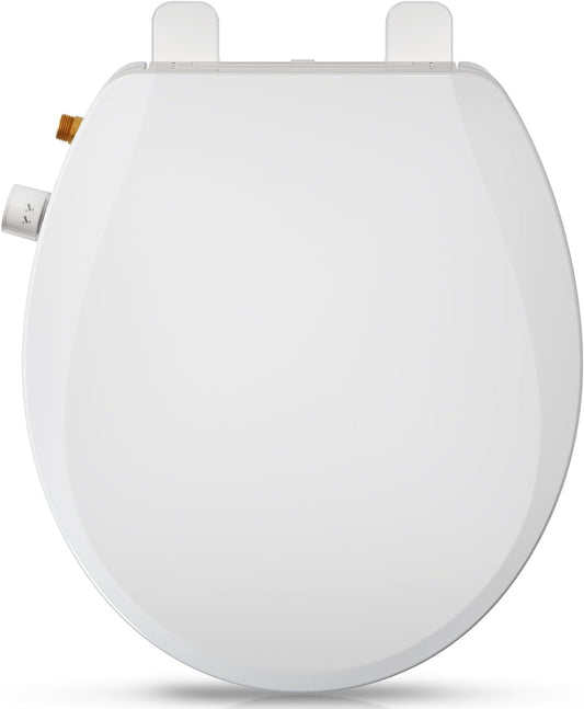 Round Bidet Toilet Seat, Non-Electric Bidet Attachment (Frontal & Rear Wash) with Dual Nozzles and Brass inlet,Bidet Toilet Seat with Quiet-Close Fit Round Toilet Seat