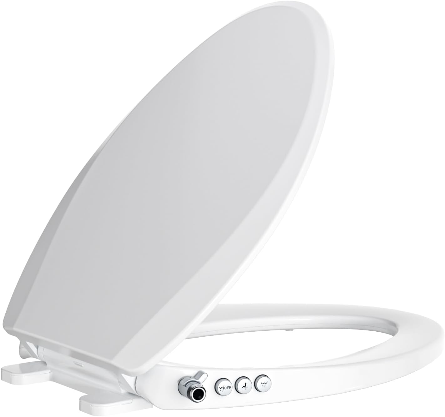 Clirass Bidet Toilet Seat, Soft Close Round Toilet Seat, Button control Feminine/Posterior Wash Switch, Knob Control Water Pressure,White Bidet Seat Attachment with Brass inlet