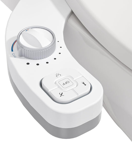 Non-Electric Hot and Cold Water Bidet Attachment for Toilet Seat,Self-Cleaning, Dual Nozzle(Frontal & Rear Wash),Adjustable Water Pressure (White Toilet)