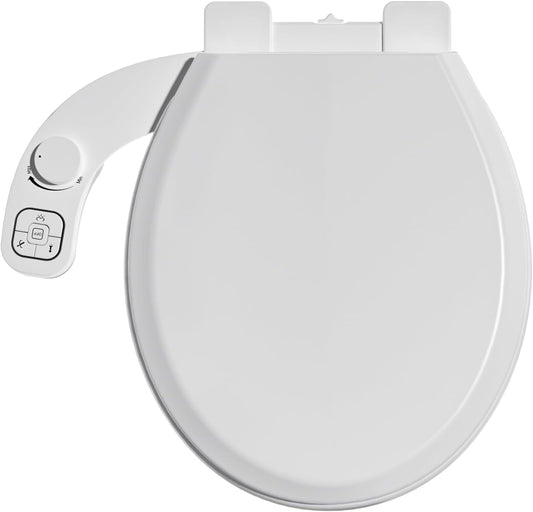 Bidet Toilet Seat Non-Electric,Fits Round Toilets - Soft Close Lid,Quick-Release for Easy Cleaning - Dual Nozzle System with Self Cleaning,Adjustable Water Pressure