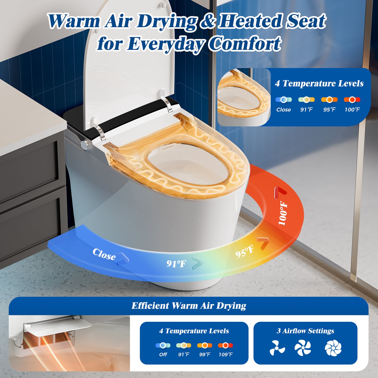 CLIRASS Smart Toilet with Bidet, Electric Bidet Toilet with Auto Powerful Flush, Auto Open/Close, Foot Sensor, Heated Elongated Seat (ADA Comfort Height), Night Light, Deodorization Remote