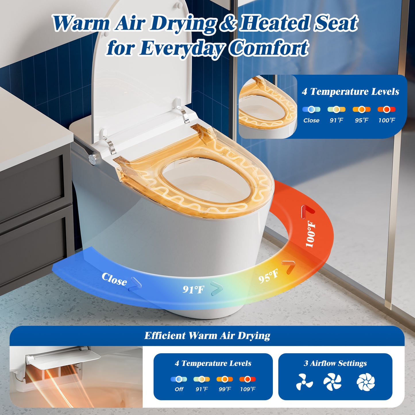 CLIRASS Smart Toilet with Bidet, Electric Bidet Toilet with Auto Powerful Flush, Auto Open/Close, Foot Sensor, Heated Elongated Seat (ADA Comfort Height), Night Light, Deodorization Remote