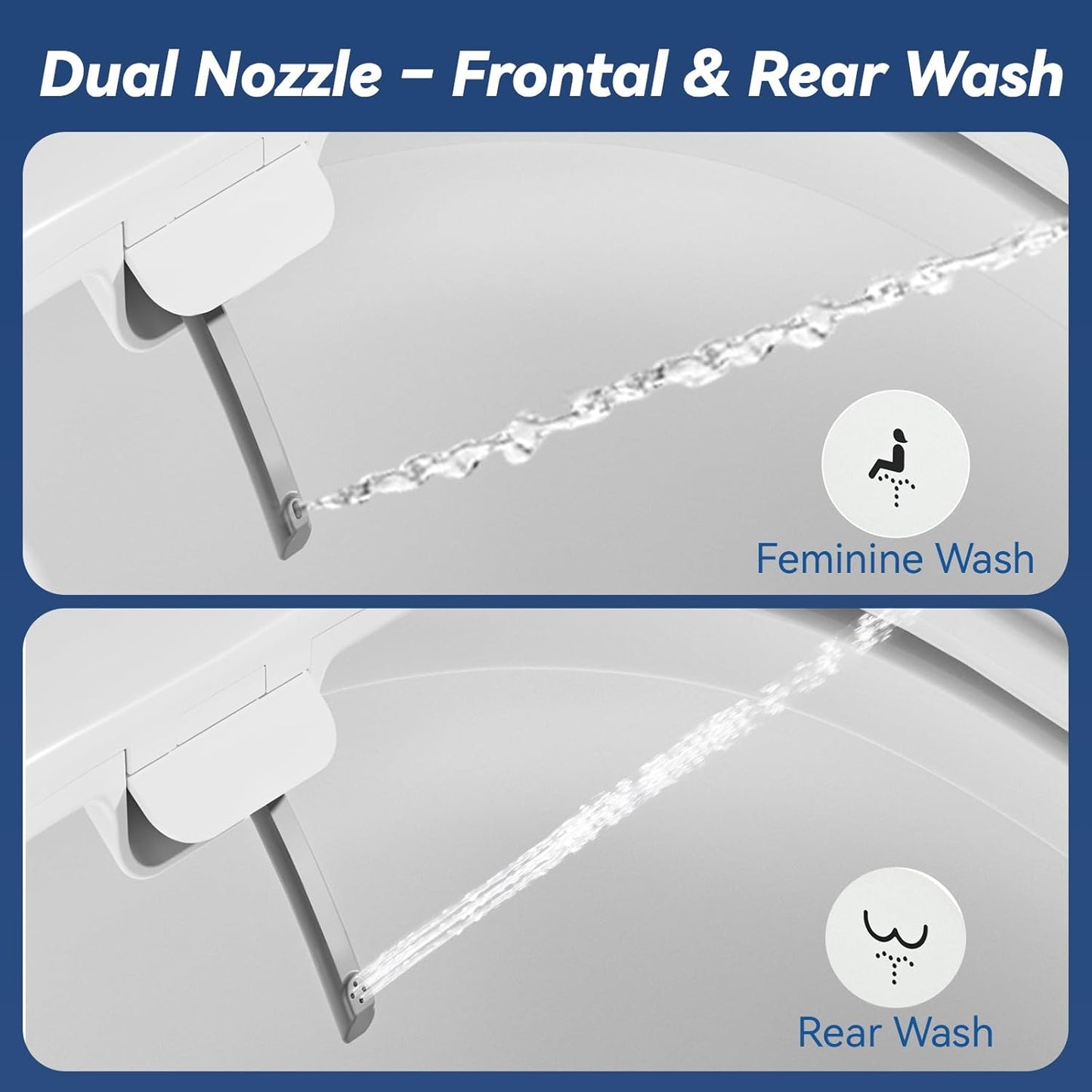 Clirass Bidet Toilet Seat, Soft Close Round Toilet Seat, Button control Feminine/Posterior Wash Switch, Knob Control Water Pressure,White Bidet Seat Attachment with Brass inlet