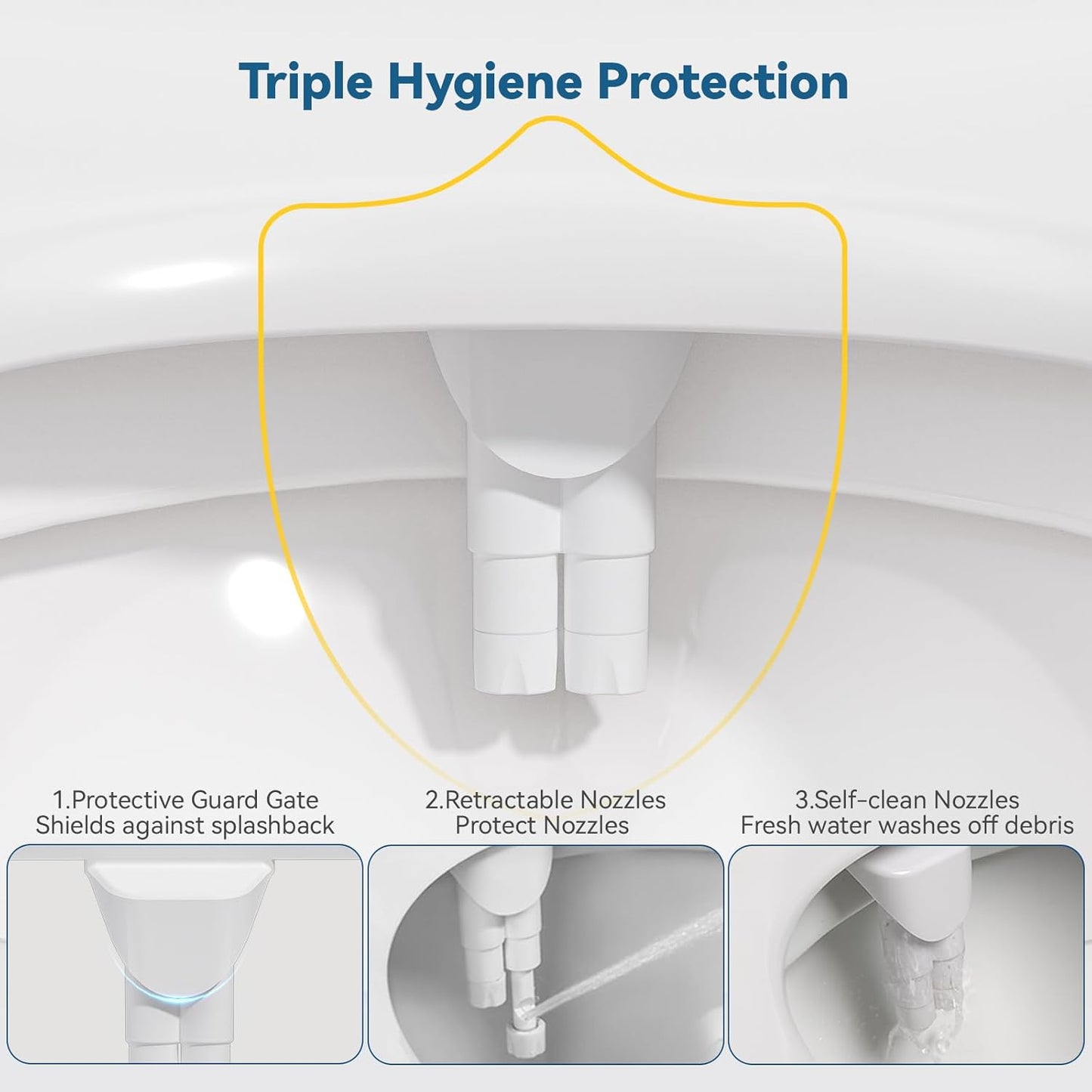 Non-Electric Hot and Cold Water Bidet Attachment for Toilet Seat,Self-Cleaning, Dual Nozzle(Frontal & Rear Wash),Adjustable Water Pressure (White Toilet)