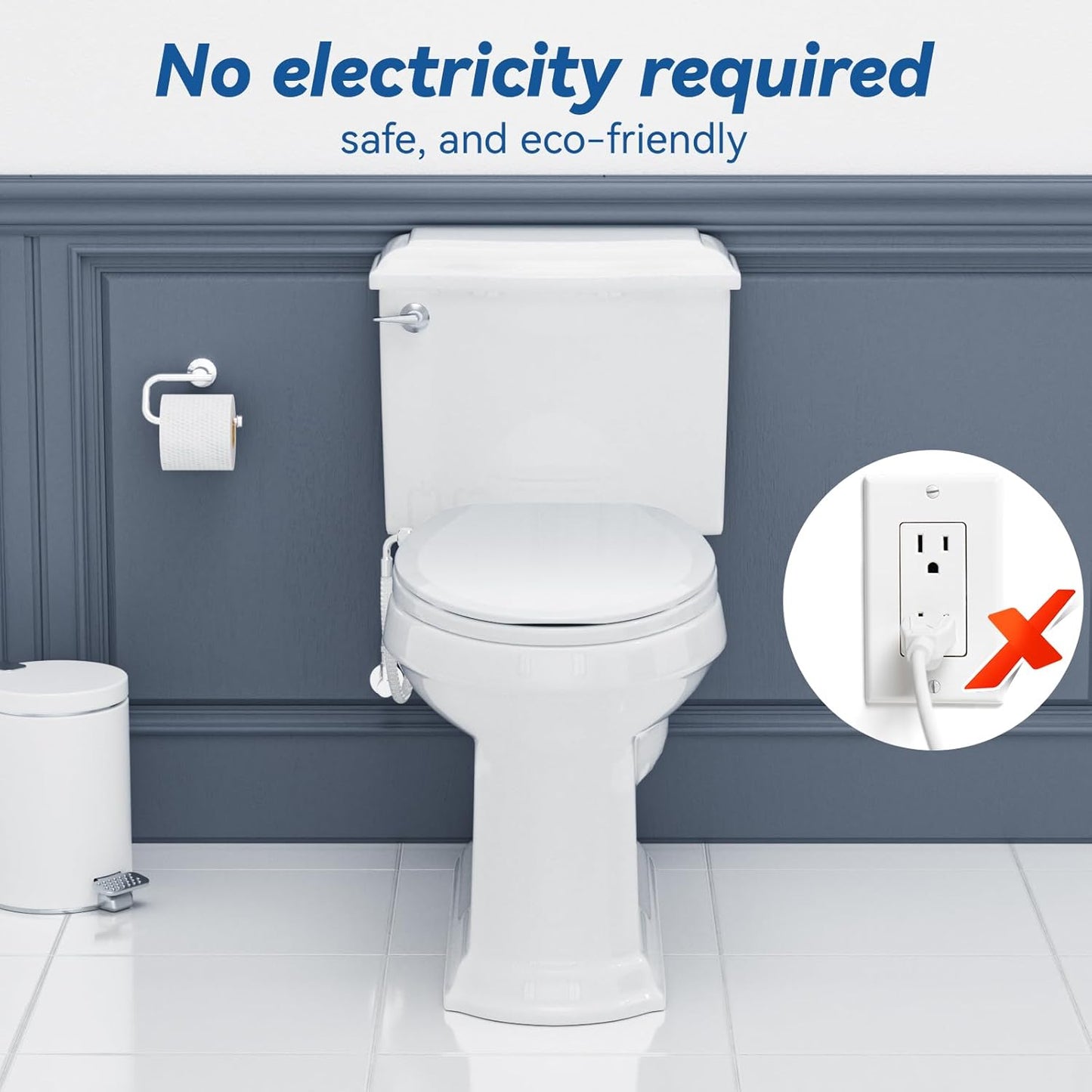 Clirass Bidet Toilet Seat, Soft Close Round Toilet Seat, Button control Feminine/Posterior Wash Switch, Knob Control Water Pressure,White Bidet Seat Attachment with Brass inlet