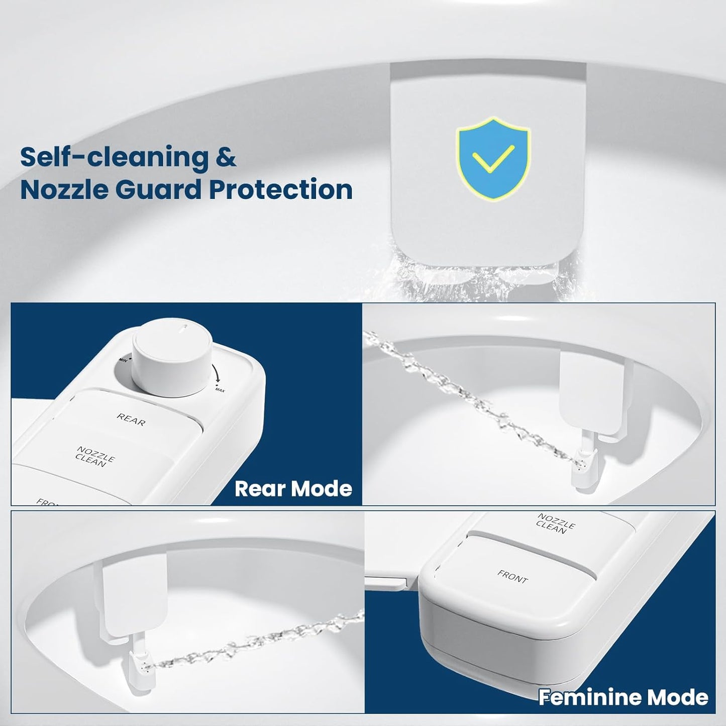 Clirass Ultra-Slim Bidet Attachment, Self-Cleaning Dual Nozzle (Feminine/Posterior Wash), Accessibility-Enhanced Large Buttons, Quick-Release, Non-Electric Fresh Water System with Adjustable Pressure