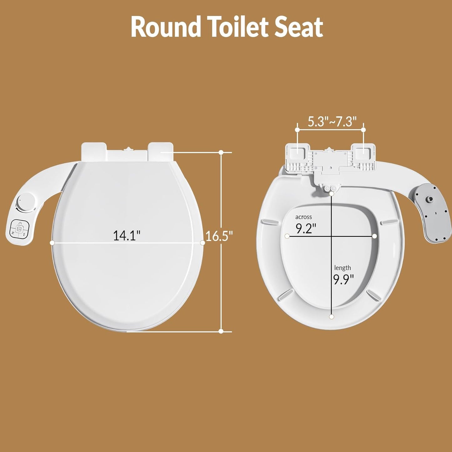 Bidet Toilet Seat Non-Electric,Fits Round Toilets - Soft Close Lid,Quick-Release for Easy Cleaning - Dual Nozzle System with Self Cleaning,Adjustable Water Pressure