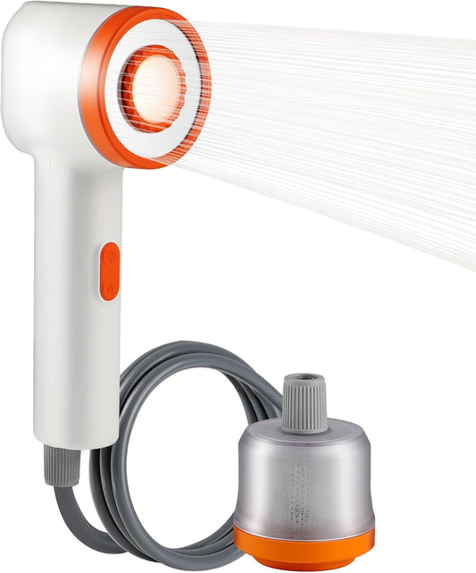 Portable Camping Shower, 2500mAh Rechargeable Camping Shower Built-in Light,2 Spray Modes, IPX6 Waterproof Outdoor Camp Pump with Filter for RV, Boat, Beach, Hiking