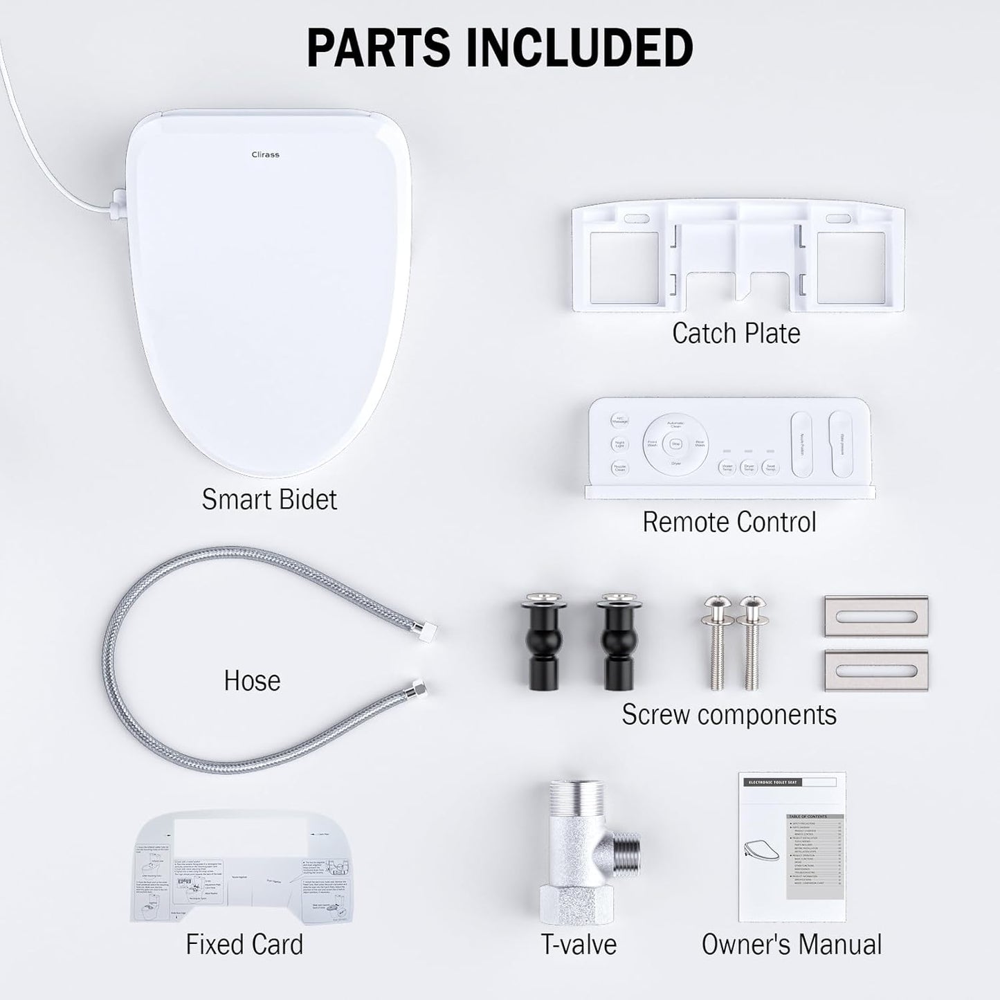 Clirass Electric Smart Bidet Toilet Seat, Warm Water and Adjustable Pressure, Elongated Heated Toilet Seat and Warm Air Drying, Slow Close Lid,Night Light,Wireless Remote,White (Elongated)