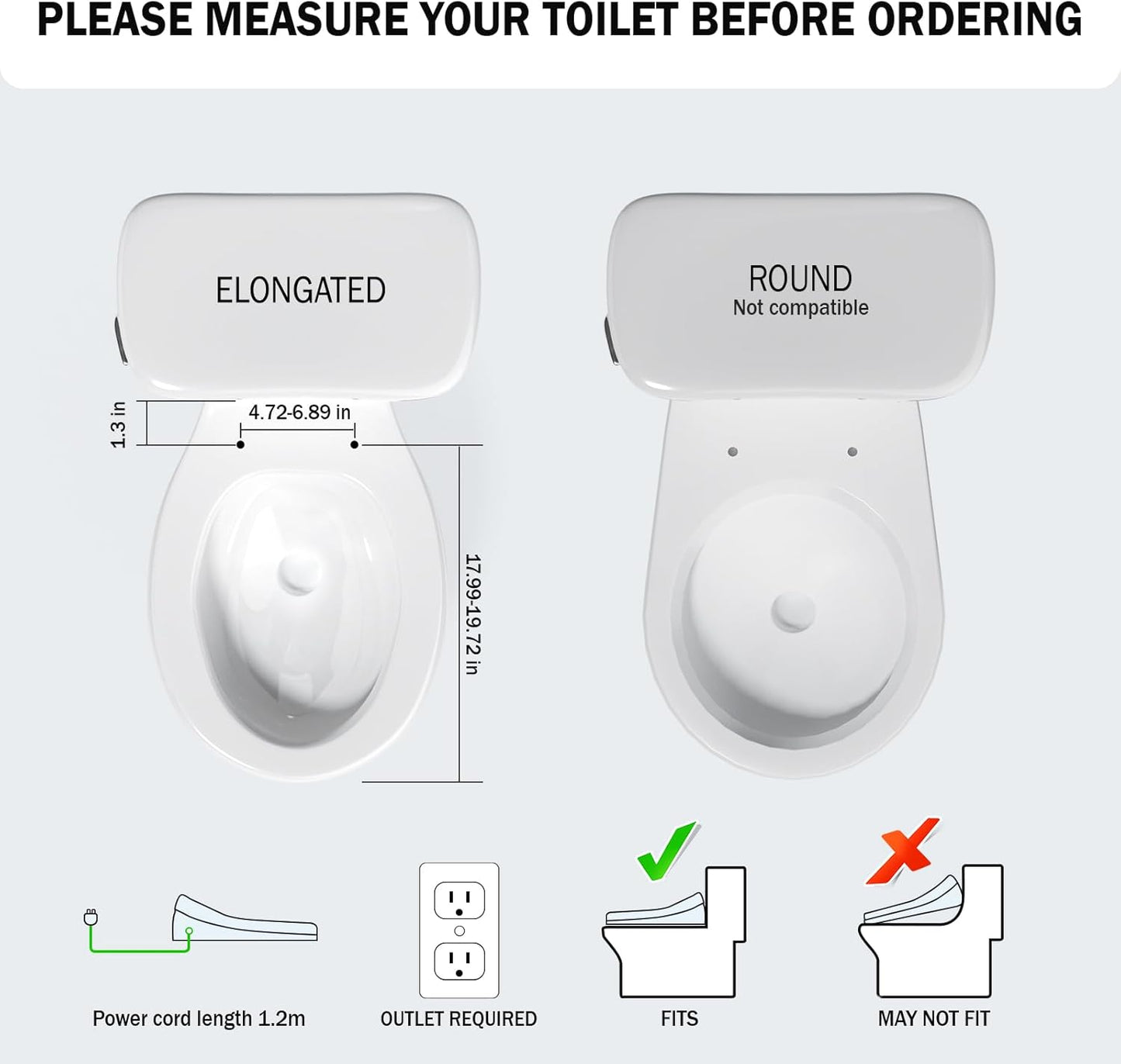 Clirass Electric Smart Bidet Toilet Seat, Warm Water and Adjustable Pressure, Elongated Heated Toilet Seat and Warm Air Drying, Slow Close Lid,Night Light,Wireless Remote,White (Elongated)