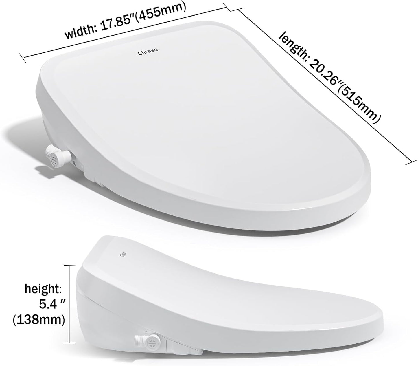 Clirass Electric Smart Bidet Toilet Seat, Warm Water and Adjustable Pressure, Elongated Heated Toilet Seat and Warm Air Drying, Slow Close Lid,Night Light,Wireless Remote,White (Elongated)