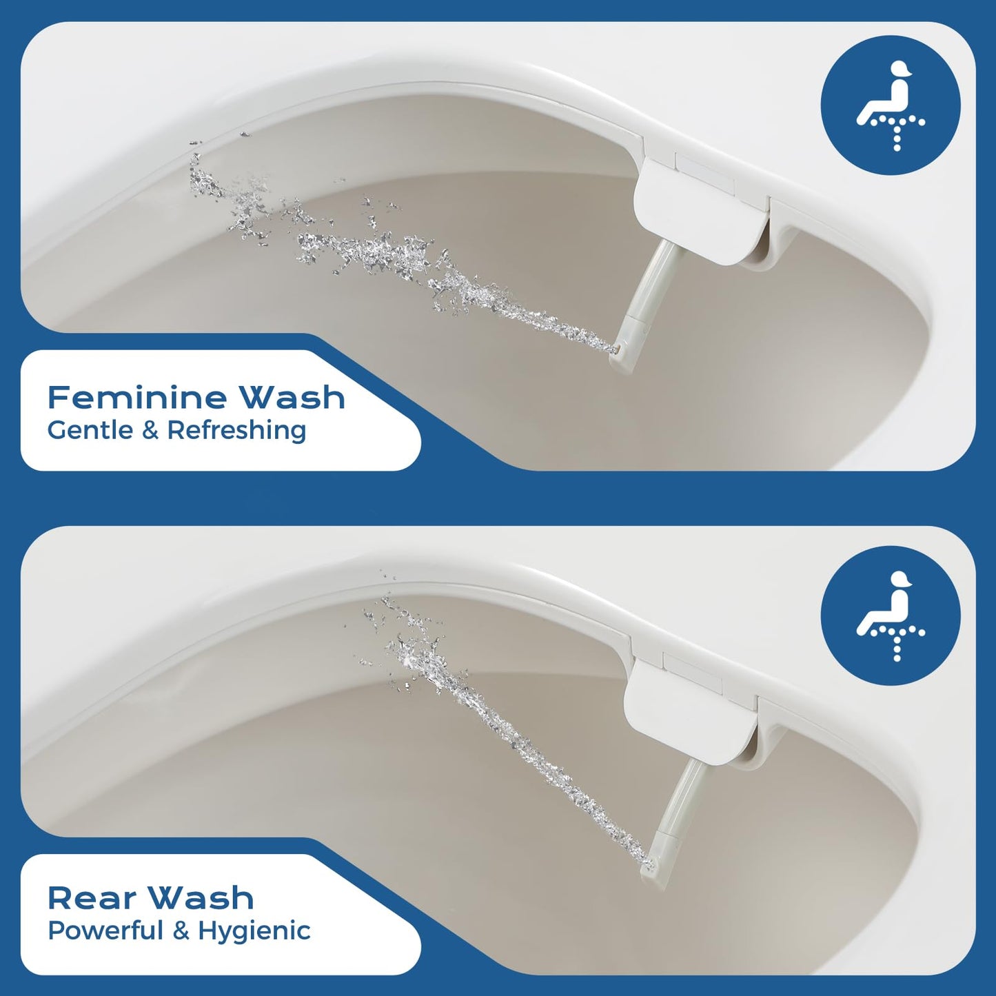 Elongated Bidet Toilet Seat – Non-Electric, Slow-Close Lid, Adjustable Water Pressure, Self-Cleaning Dual Nozzles for Frontal & Rear Wash – Hygienic Fresh Water Bidet Seat with Brass Inlet (Elongated)