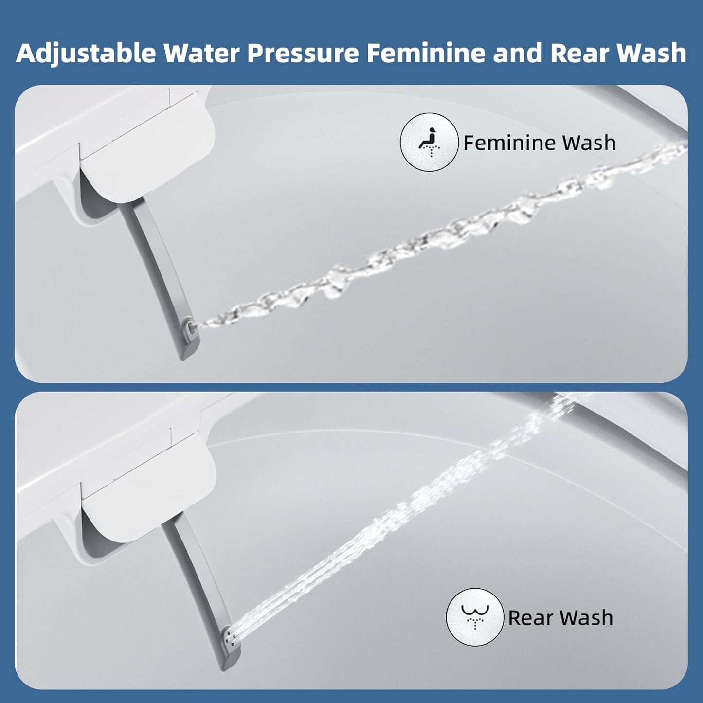 Clirass Bidet Toilet Seat, Soft Close Round Toilet Seat, Button control Feminine/Posterior Wash Switch, Knob Control Water Pressure,White Bidet Seat Attachment with Brass inlet