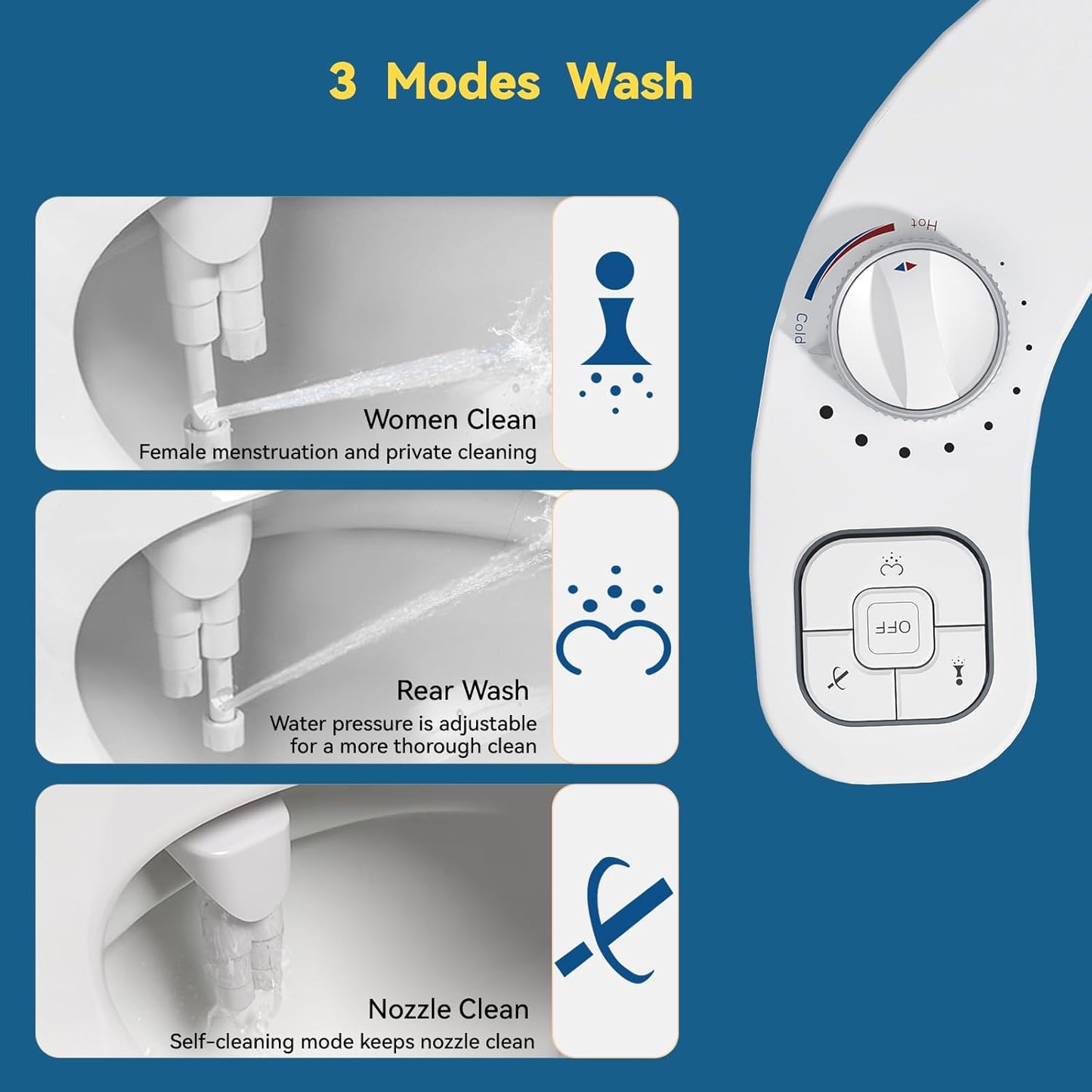 Non-Electric Hot and Cold Water Bidet Attachment for Toilet Seat,Self-Cleaning, Dual Nozzle(Frontal & Rear Wash),Adjustable Water Pressure (White Toilet)