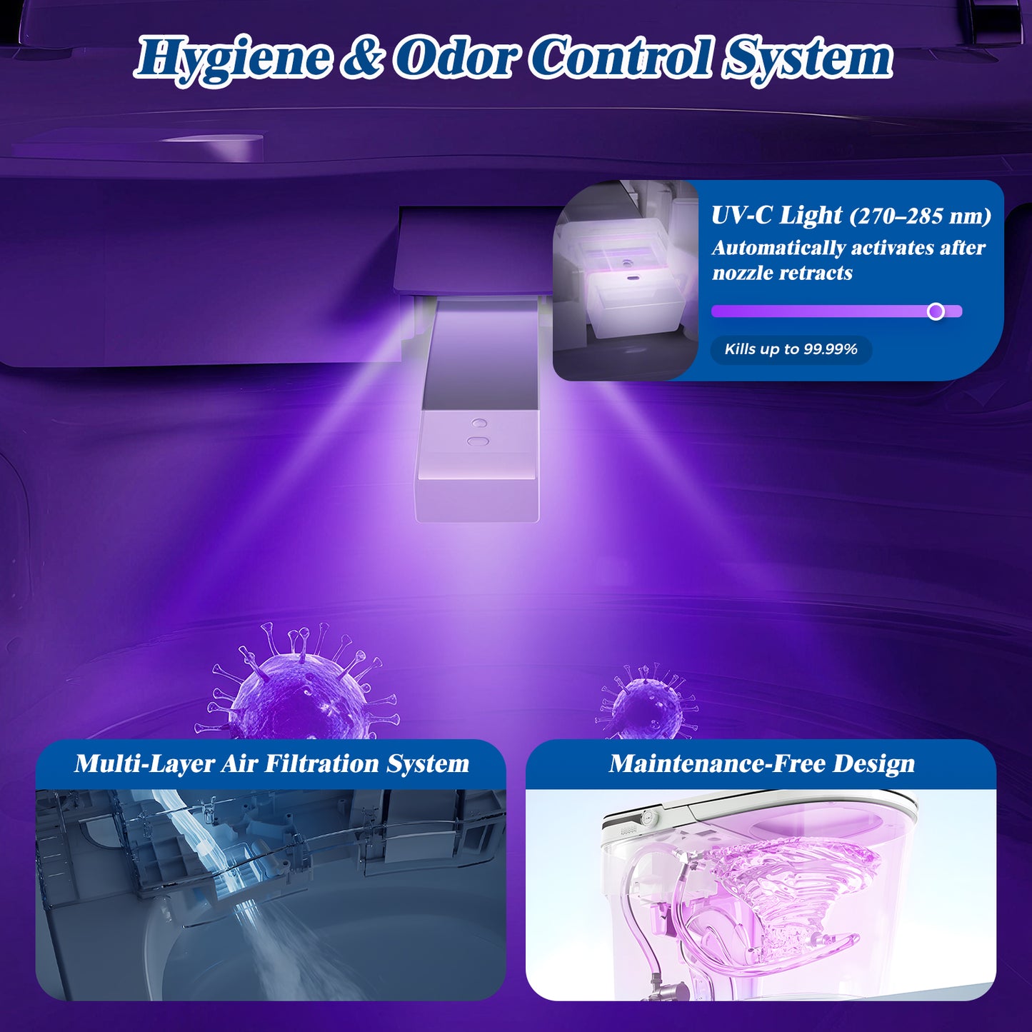 CLIRASS Smart Toilet with Bidet, Electric Bidet Toilet with Auto Powerful Flush, Auto Open/Close, Foot Sensor, Heated Elongated Seat (ADA Comfort Height), Night Light, Deodorization Remote