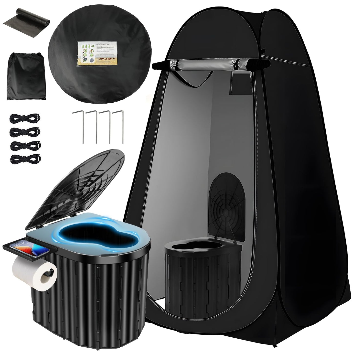 Camping Toilet with Pop Up Privacy Tent,Portable Outdoor Folding Potty,Shower Tent Dressing Room with Carry Bag for RV Travel,Truck,Beach,Fishing