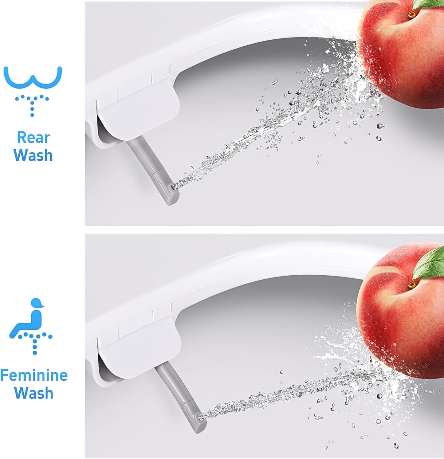 Round Bidet Toilet Seat, Non-Electric Bidet Attachment (Frontal & Rear Wash) with Dual Nozzles and Brass inlet,Bidet Toilet Seat with Quiet-Close Fit Round Toilet Seat