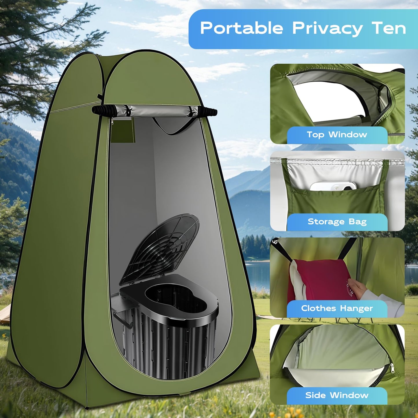 Camping Toilet with Pop Up Privacy Tent,Portable Outdoor Folding Potty,Shower Tent Dressing Room with Carry Bag for RV Travel,Truck,Beach,Fishing