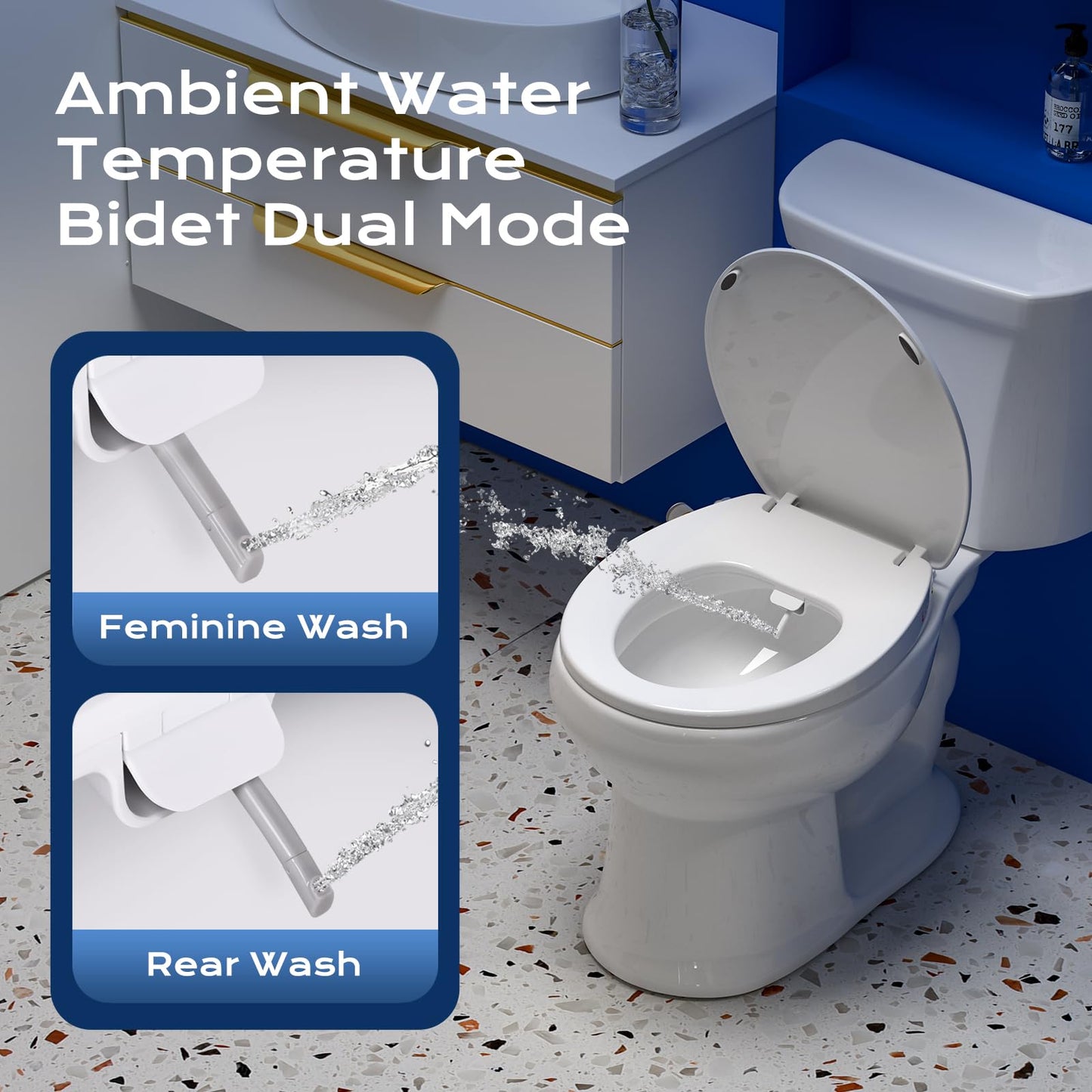 Clirass Elongated Heated Toilet Seat with Night Light, Three Temperature Settings Heated Seat,70 in Power Cord, Fit Elongated Toilet, Cold Water Bidet Function Toilet Seat With Slow Close