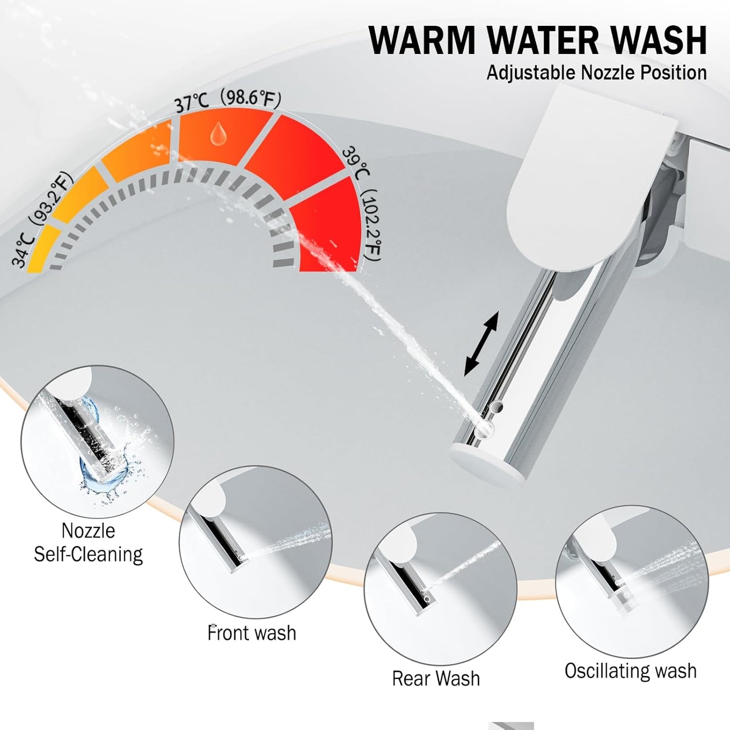 Clirass Electric Smart Bidet Toilet Seat, Warm Water and Adjustable Pressure, Elongated Heated Toilet Seat and Warm Air Drying, Slow Close Lid,Night Light,Wireless Remote,White (Elongated)