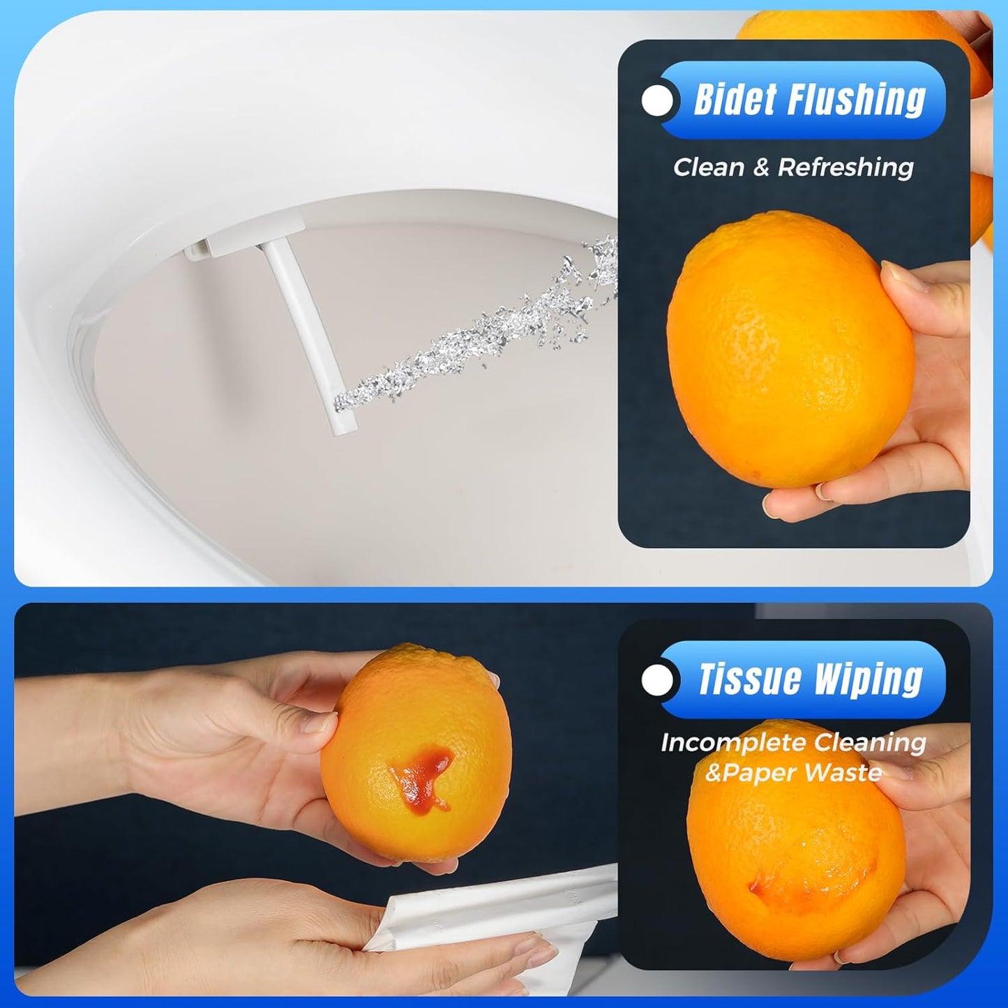 Clirass Bidet Toilet Seat Elongated Bidet Seat with Slow-Close, Non-Electric Bidet seat with Dual Nozzles, Fit Elongated Toilet Seat, Water Pressure Control，Easy to Install