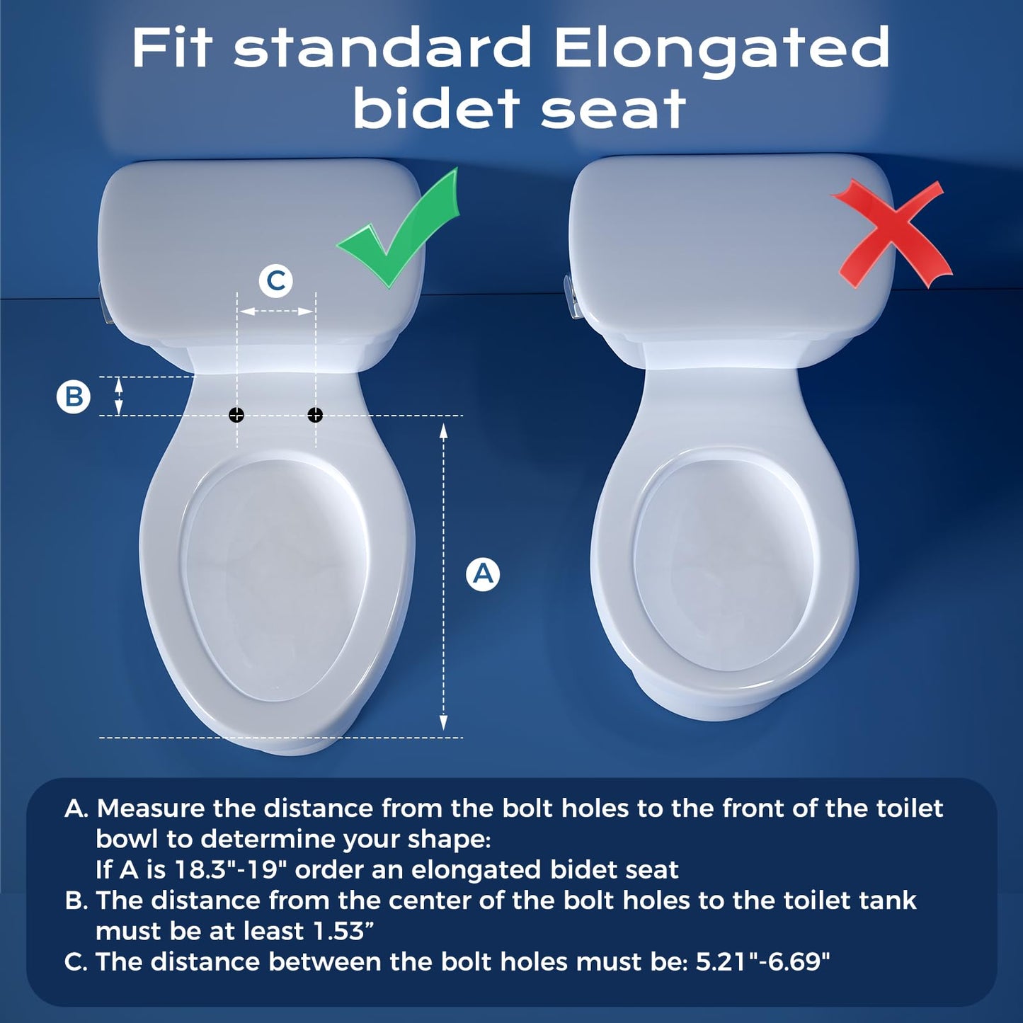 Clirass Elongated Heated Toilet Seat with Night Light, Three Temperature Settings Heated Seat,70 in Power Cord, Fit Elongated Toilet, Cold Water Bidet Function Toilet Seat With Slow Close