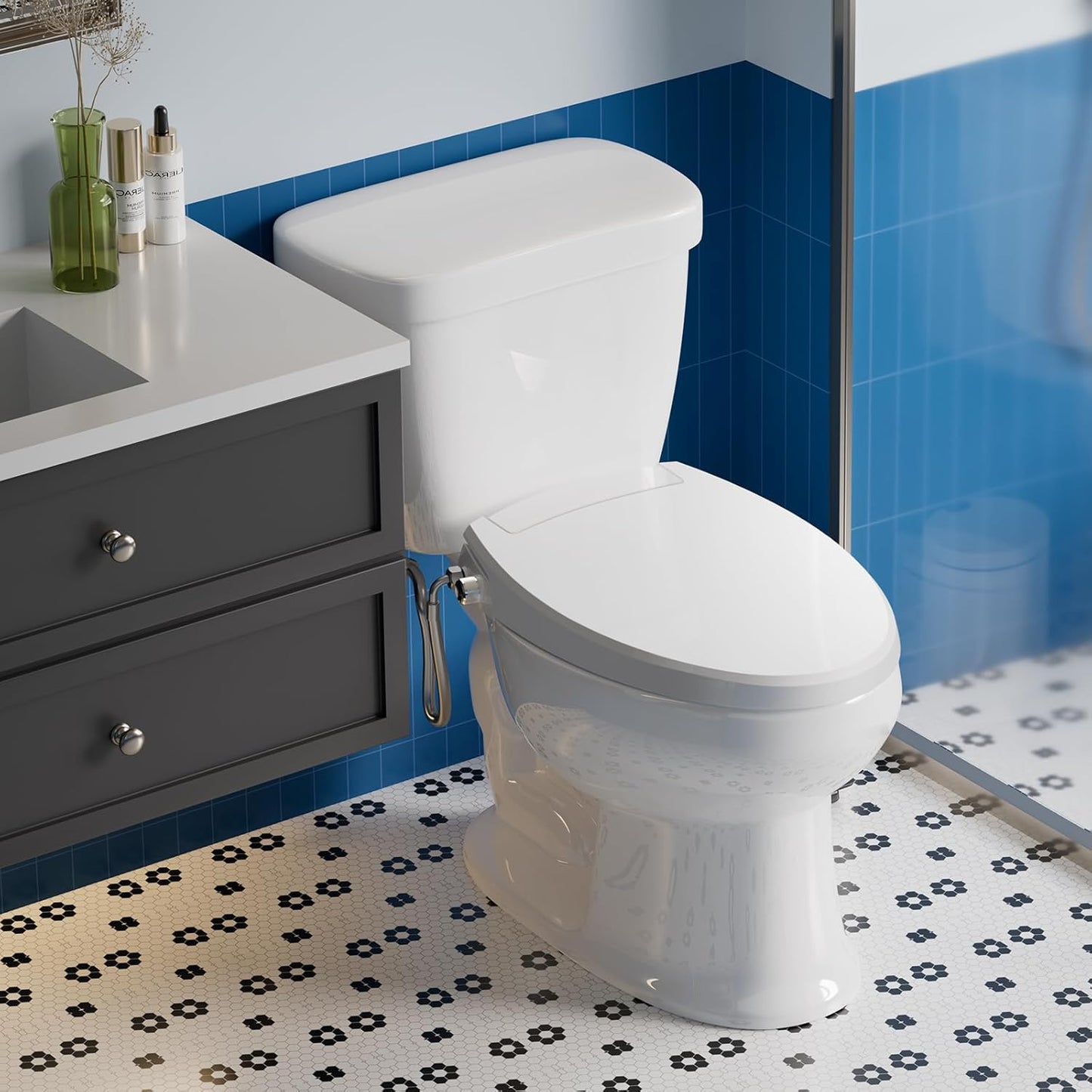 Clirass Bidet Toilet Seat Elongated Bidet Seat with Slow-Close, Non-Electric Bidet seat with Dual Nozzles, Fit Elongated Toilet Seat, Water Pressure Control，Easy to Install