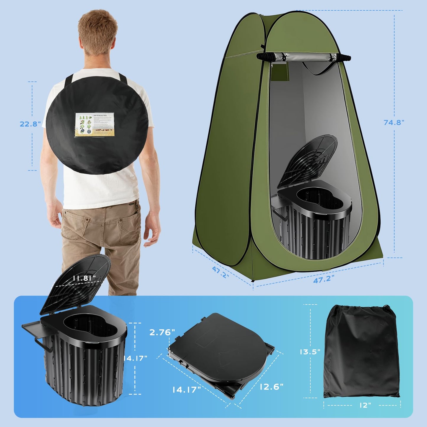 Camping Toilet with Pop Up Privacy Tent,Portable Outdoor Folding Potty,Shower Tent Dressing Room with Carry Bag for RV Travel,Truck,Beach,Fishing