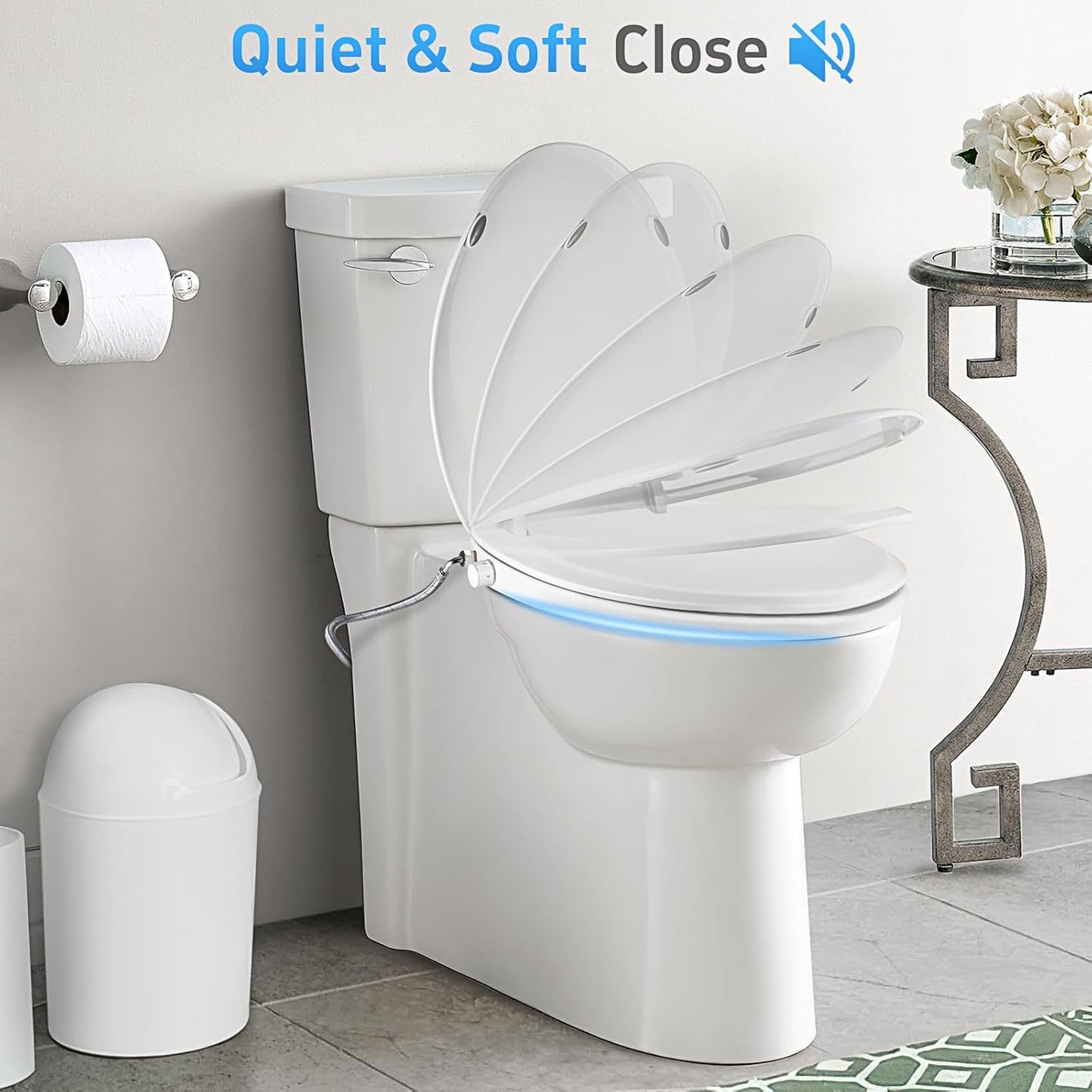 Round Bidet Toilet Seat, Non-Electric Bidet Attachment (Frontal & Rear Wash) with Dual Nozzles and Brass inlet,Bidet Toilet Seat with Quiet-Close Fit Round Toilet Seat