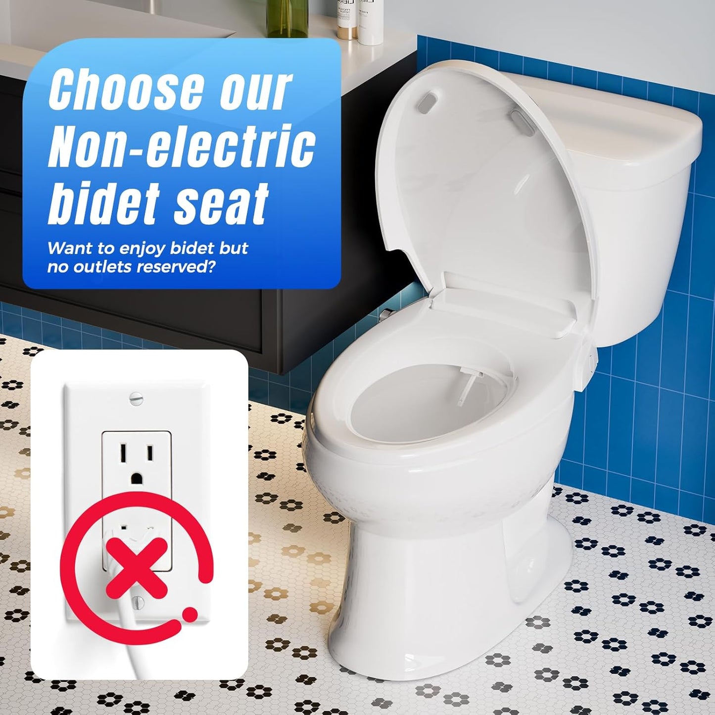 Clirass Bidet Toilet Seat Elongated Bidet Seat with Slow-Close, Non-Electric Bidet seat with Dual Nozzles, Fit Elongated Toilet Seat, Water Pressure Control，Easy to Install