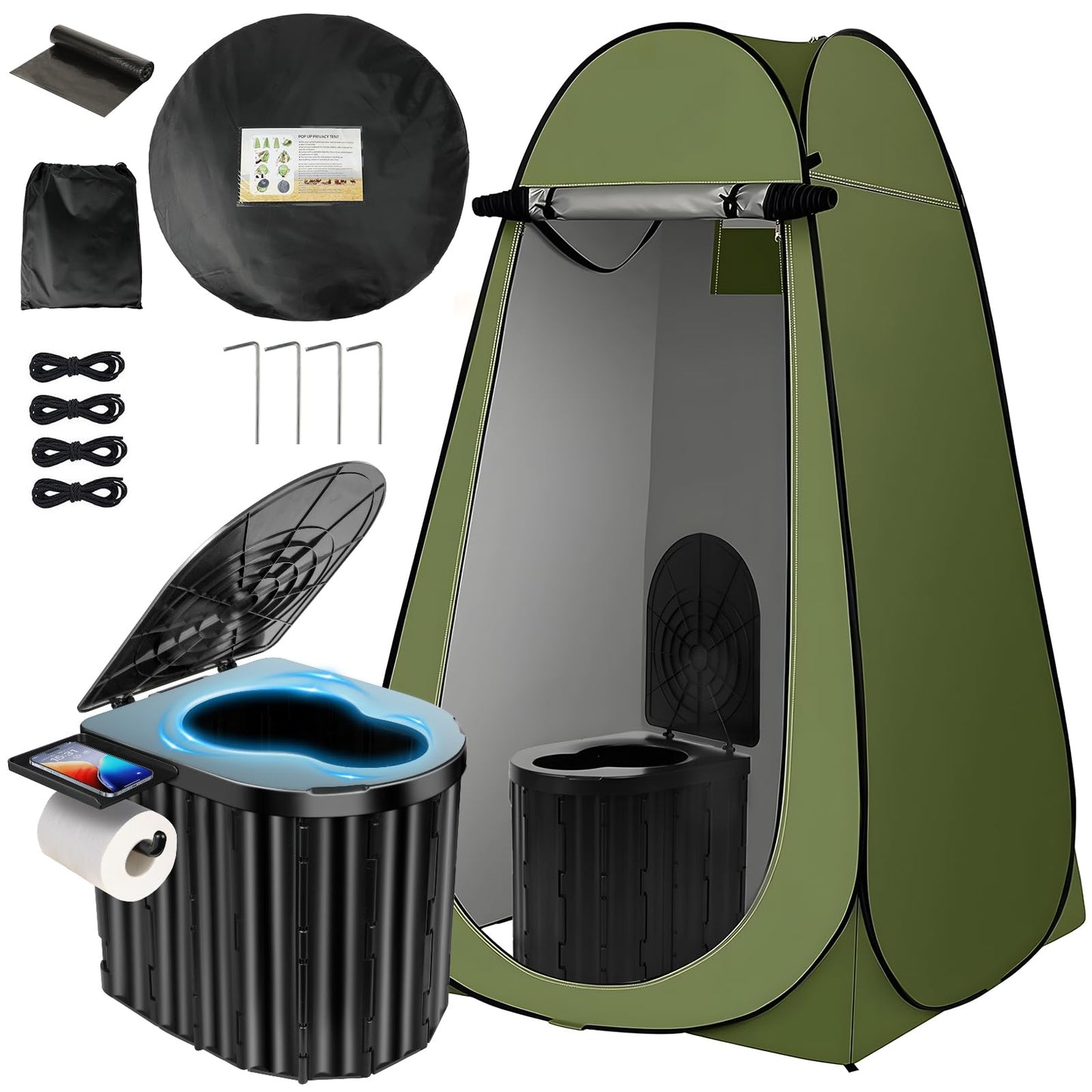 Camping Toilet with Pop Up Privacy Tent,Portable Outdoor Folding Potty,Shower Tent Dressing Room with Carry Bag for RV Travel,Truck,Beach,Fishing
