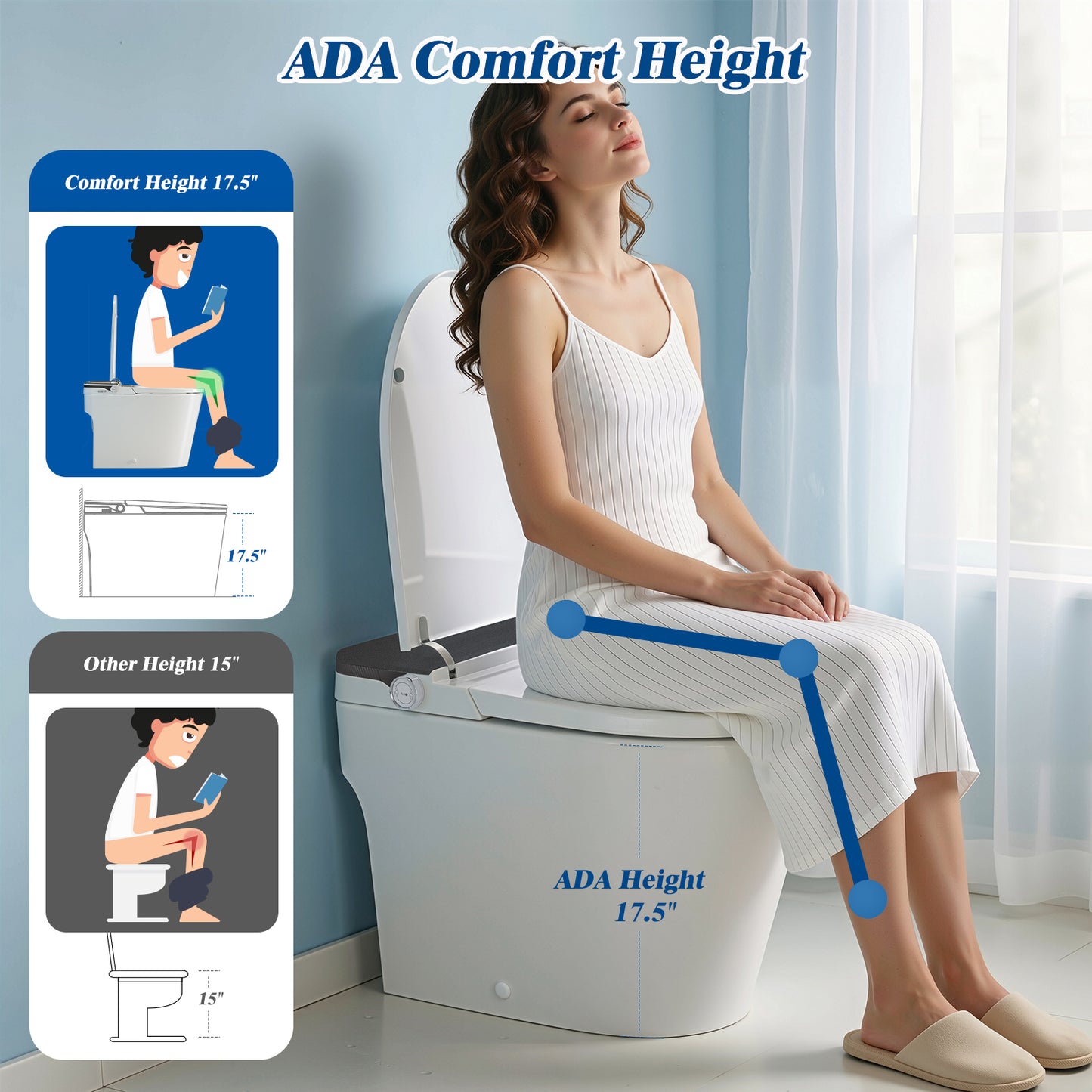 CLIRASS Smart Toilet with Bidet, Electric Bidet Toilet with Auto Powerful Flush, Auto Open/Close, Foot Sensor, Heated Elongated Seat (ADA Comfort Height), Night Light, Deodorization Remote