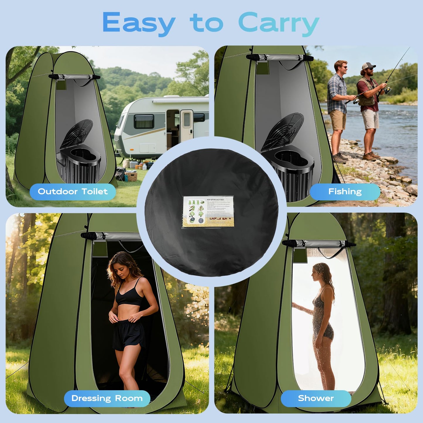 Camping Toilet with Pop Up Privacy Tent,Portable Outdoor Folding Potty,Shower Tent Dressing Room with Carry Bag for RV Travel,Truck,Beach,Fishing