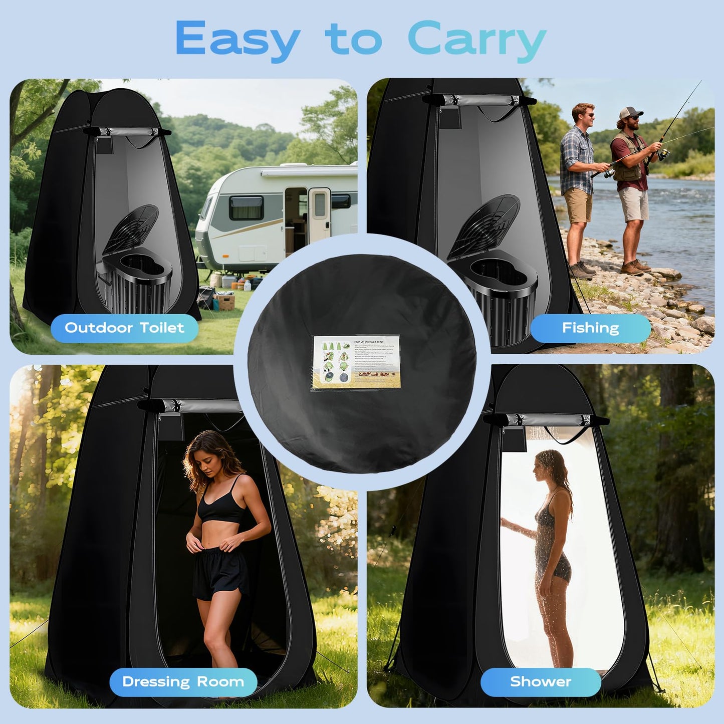 Camping Toilet with Pop Up Privacy Tent,Portable Outdoor Folding Potty,Shower Tent Dressing Room with Carry Bag for RV Travel,Truck,Beach,Fishing