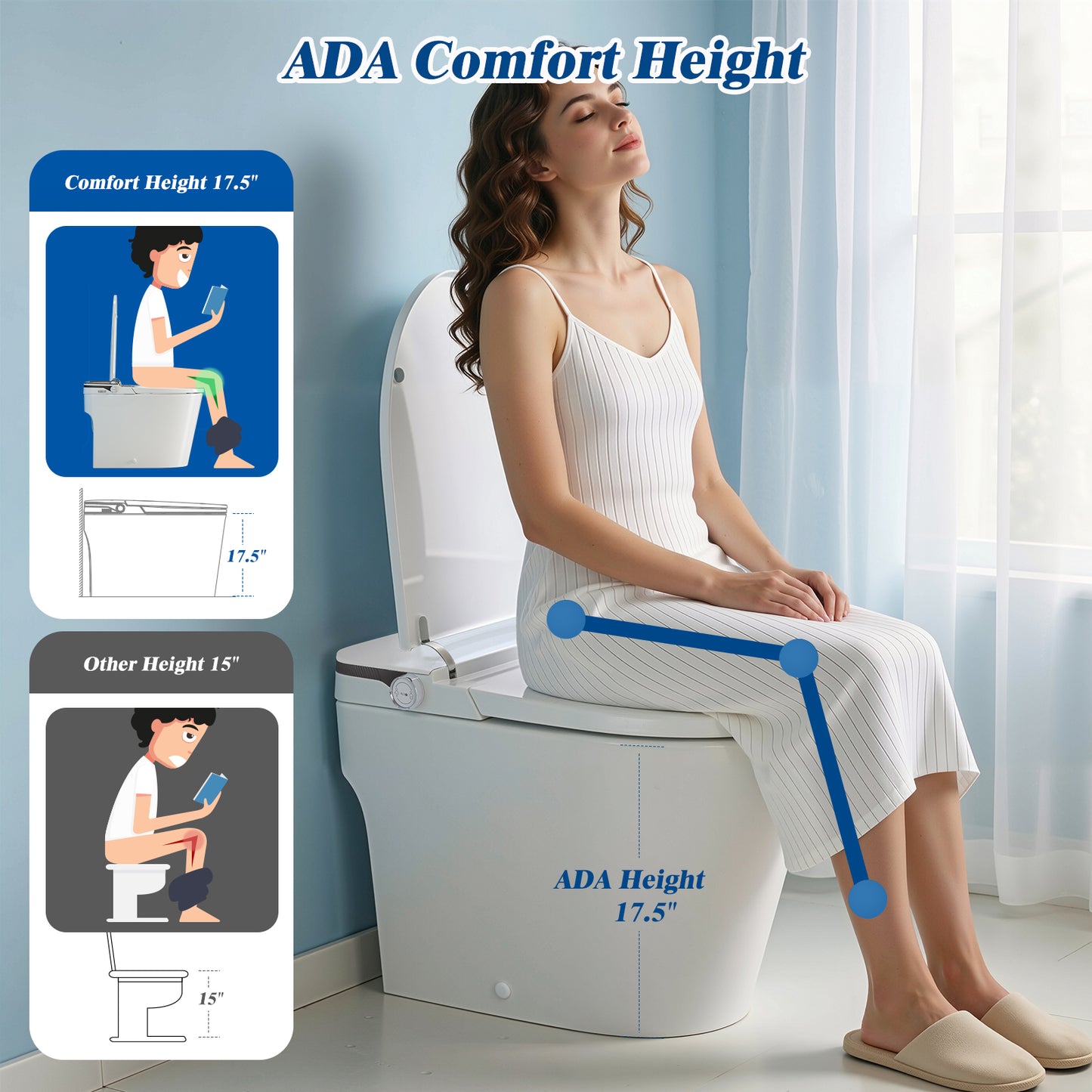 CLIRASS Smart Toilet with Bidet, Electric Bidet Toilet with Auto Powerful Flush, Auto Open/Close, Foot Sensor, Heated Elongated Seat (ADA Comfort Height), Night Light, Deodorization Remote