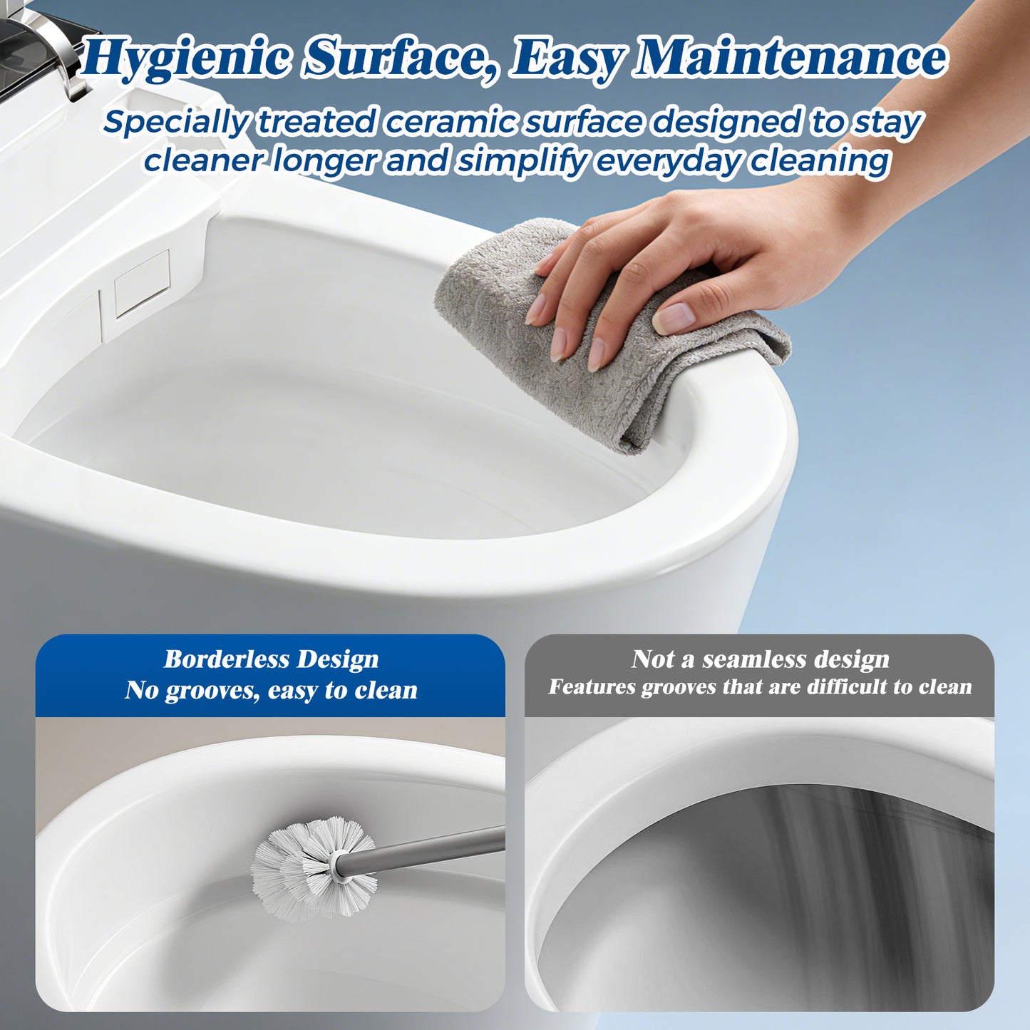 CLIRASS Smart Toilet with Bidet, Electric Bidet Toilet with Auto Powerful Flush, Auto Open/Close, Foot Sensor, Heated Elongated Seat (ADA Comfort Height), Night Light, Deodorization Remote
